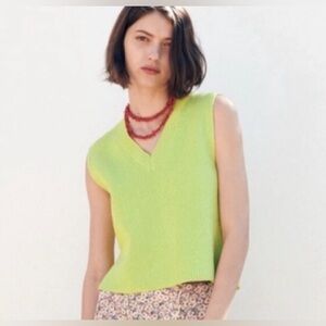 Zara Lime Green Rib Knit Sweater vest Size S